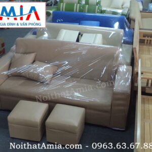 Hình ảnh cho mẫu ghế sofa văng da màu nâu nhạt hiện đại và sang trọng