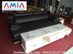 Hình ảnh cho mẫu ghế sofa văng da màu đen AmiA SFV062 vừa hiện đại vừa sang trọng