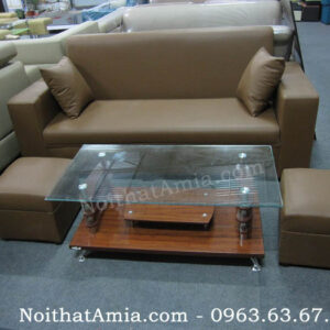 Hình ảnh cho mẫu ghế sofa văng da màu nâu đẹp hiện đại cho không gian phòng khách nhỏ