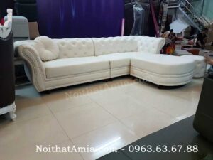 Hình ảnh cho mẫu ghế sofa văng da đẹp hiện đại, sang trọng kết hợp đôn ghế rời di động