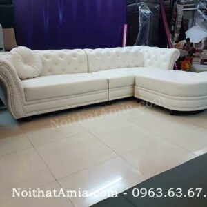 Hình ảnh cho mẫu ghế sofa văng da đẹp hiện đại, sang trọng kết hợp đôn ghế rời di động