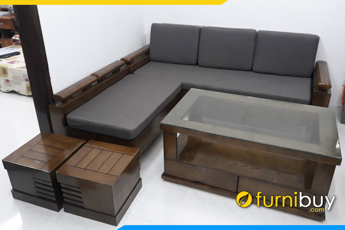 bàn ghế sofa gỗ sồi được nhuộm màu Óc chó sang trọng