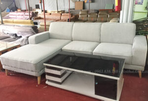 Hình ảnh ghế sofa nỉ đẹp kết hợp bàn trà kính đẹp