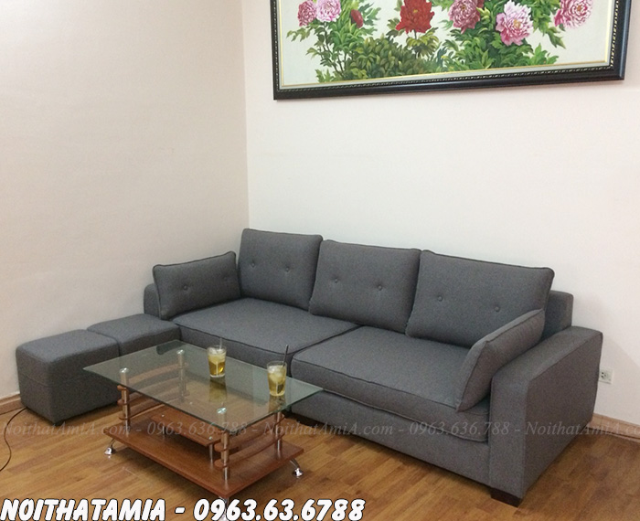 Hình ảnh ghế sofa nỉ đẹp dạng văng thiết kế 3 chỗ xinh xắn