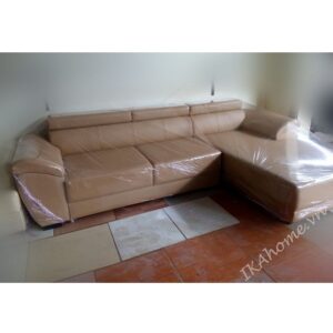 Hinh anh mau sofa da cleo tone trang kem trang nha