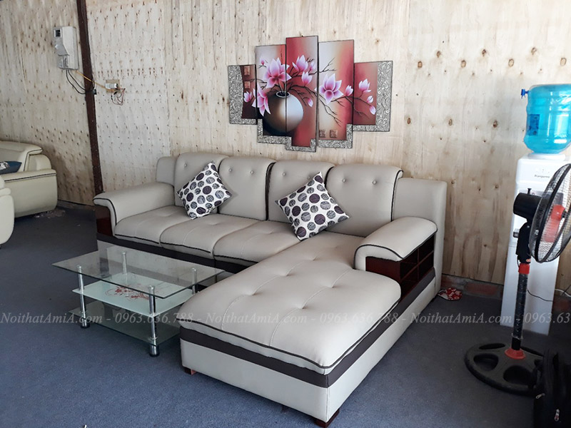 Hình ảnh mẫu ghế sofa đẹp da chữ L thiết kế rút khuy