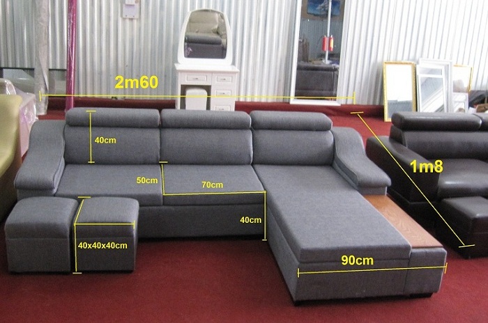 Hình ảnh kích thước ghế sofa nỉ đẹp 3 chỗ góc chữ L