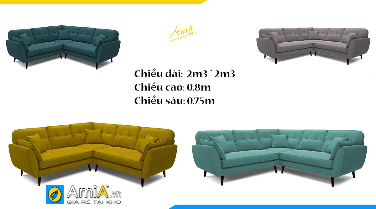 Mẫu sofa góc chữ V dài 2m3 có tay vịn lịch sự- chân ghế nhỏ bằng gỗ tạo cảm giác trẻ trung (có thể thay đổi màu sắc và kích thước)