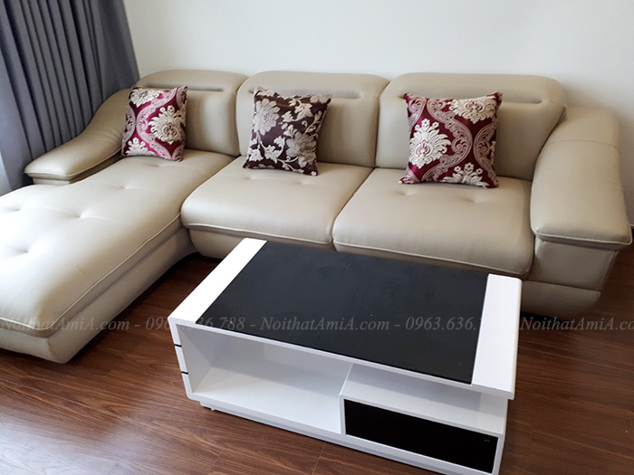 Hình ảnh Mẫu ghế sofa đẹp da chữ L kết hợp bàn trà sofa đẹp