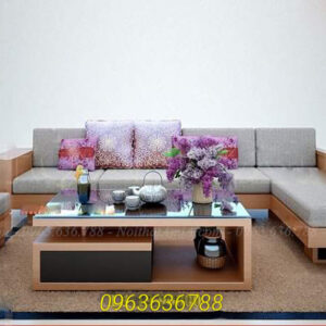 Hình ảnh Mẫu ghế sofa gỗ chữ L đẹp hiện đại và sang trọng khi thêm phần nệm mút