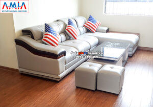 Hình ảnh Mẫu sofa da đẹp chữ L kê phòng khách đẹp gia đình