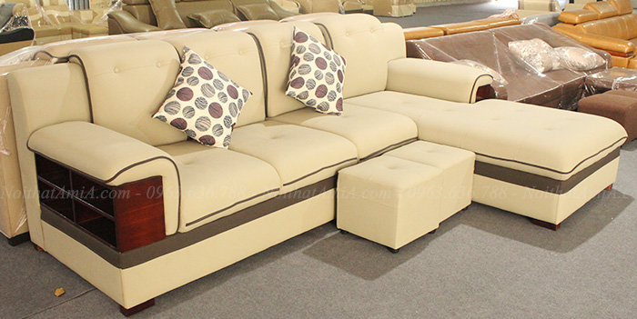 Hình ảnh Mẫu sofa da đẹp Hà Nội thiết kế kiểu dáng chữ L 4 chỗ