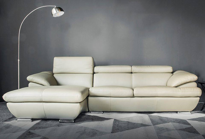 Hình ảnh mẫu sofa da đẹp màu trắng thiết kế hình chữ L cho phòng khách đẹp