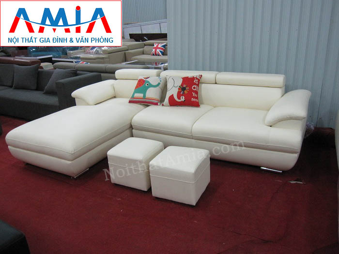 Hình ảnh mẫu ghế sofa da góc chữ L đẹp hiện đại AmiA SFD093 màu trắng