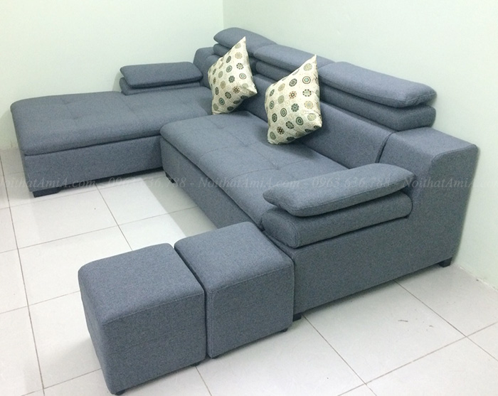 Hình ảnh Mẫu sofa đẹp chữ L thiết kế hiện đại với chất liệu nỉ và khung ghế gỗ tự nhiên