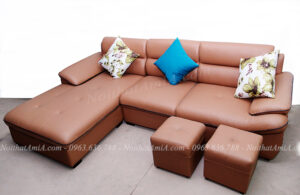 Hình ảnh Ghế sofa da góc chữ L đẹp chụp thực tế tại Tổng kho Nội thất AmiA