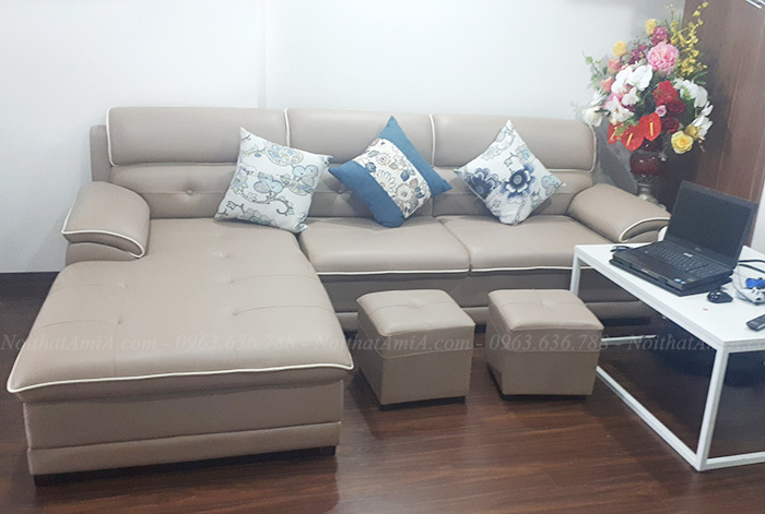 Hình ảnh Mẫu sofa đẹp da chữ L thiết kế hiện đại và sang trọng