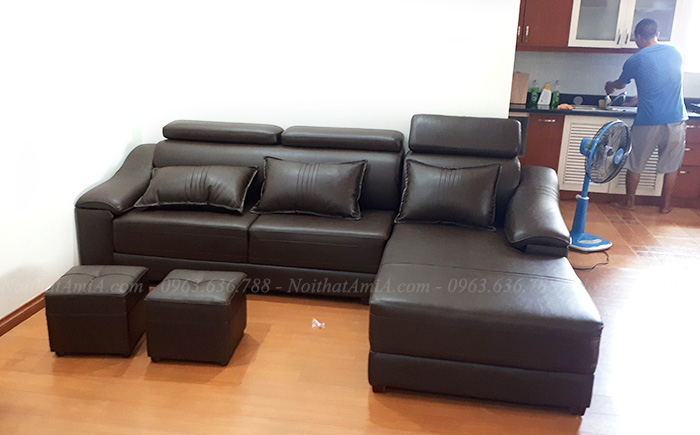 Hình ảnh Mẫu sofa đẹp da chữ L bài trí trong phòng khách nhà chung cư