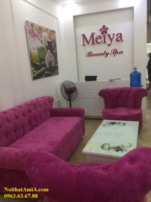 Hình ảnh cho mẫu sofa nguyên bộ màu hồng tím đẹp mê ly trong không gian căn phòng đẹp