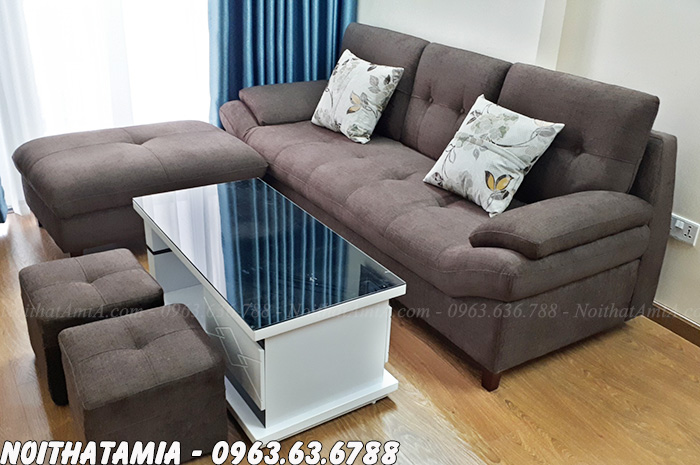 Hình ảnh Mẫu sofa nỉ đẹp dạng văng kết hợp đôn lớn và 2 đôn nhỏ