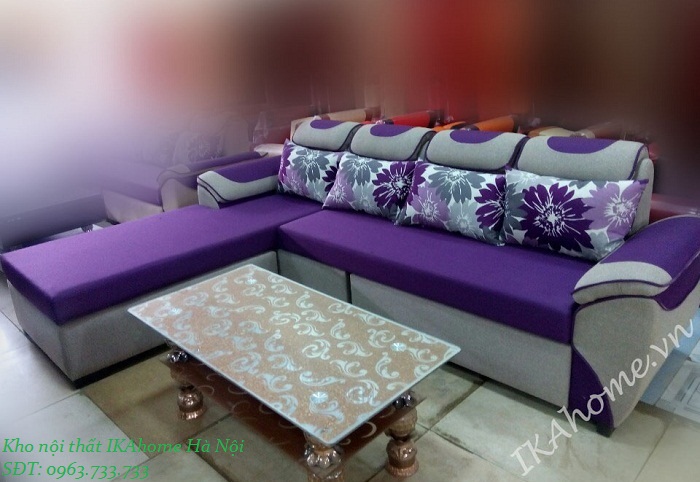 Mẫu sofa góc giá rẻ chất liệu nỉ màu tím thiết kế đơn giản tinh tế