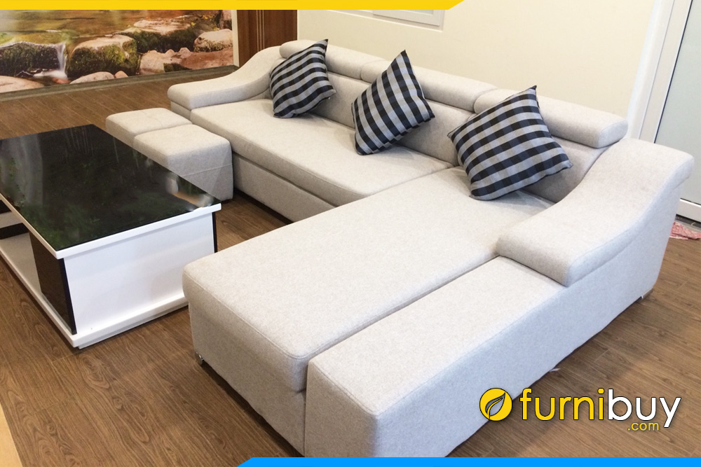 Ghế sofa nỉ giá rẻ dạng góc chữ L màu ghi sáng