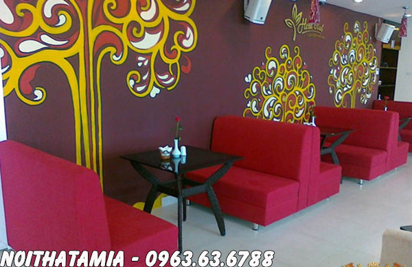 Hình ảnh sofa cafe Hà Nội đẹp hiện đại ki bài trí cùng bàn trà đẹp