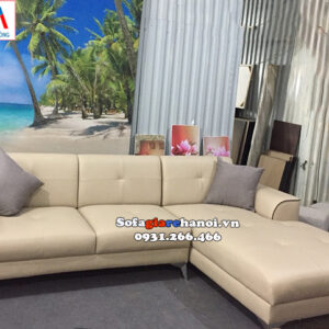 Hình ảnh sofa da góc chữ L kê phòng khách đẹp hiện đại nhà phố, nhà chung cư