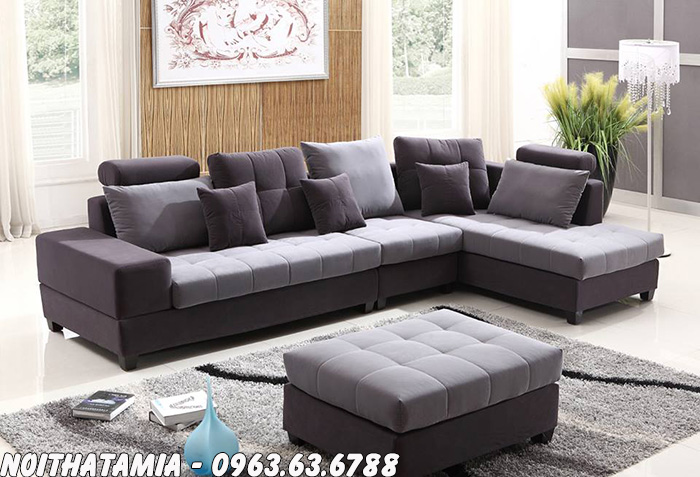 Hình ảnh Những mẫu sofa nỉ đẹp thiết kế hiện đại và sang trọng cùng đôn lớn