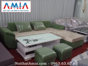 Hình ảnh cho màn sofa, bàn trà gỗ mặt kính trắng kết hợp ghế sofa nỉ đẹp hiện đại