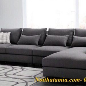 Hình ảnh cho mẫu ghế sofa nỉ góc chữ L đẹp hiện đại với gam màu ghi đậm