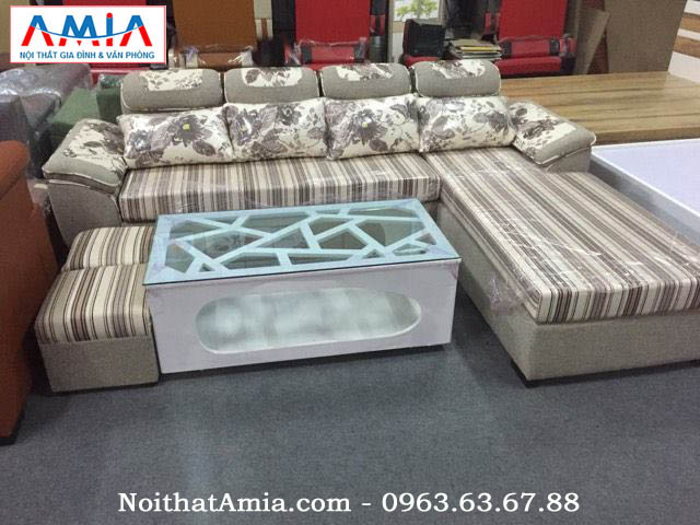 Hình ảnh cho ghế sofa phòng khách nỉ văng chữ L họa tiết kẻ sọc AmiA SFN069