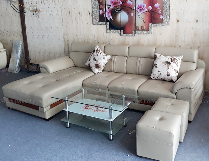 Hình ảnh Sofa da đẹp chữ L hiện đại cho phòng khách gia đình