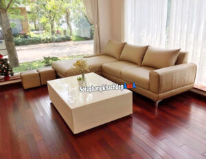 Hình ảnh Sofa da đẹp phòng khách hình chữ L hiện đại