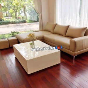 Hình ảnh Sofa da đẹp phòng khách hình chữ L hiện đại