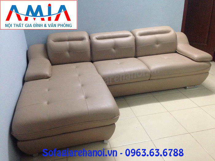 Hình ảnh cho mẫu ghế sofa da góc chữ L với thiết kế rút khuy hiện đại và sang trọng