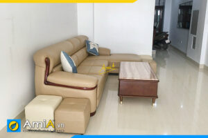 ghế sofa góc bọc da sang trọng viền gỗ AmiA338