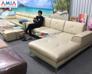 Hình ảnh Ghế sofa da góc chữ L cho phòng khách đẹp hiện đại nhà phố, nhà chung cư