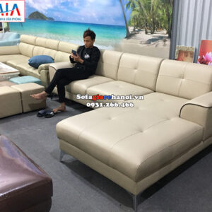 Hình ảnh Ghế sofa da góc chữ L cho phòng khách đẹp hiện đại nhà phố, nhà chung cư