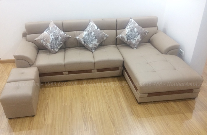 Hình ảnh Sofa da góc chữ L đẹp hiện đại cho phòng khách gia đình