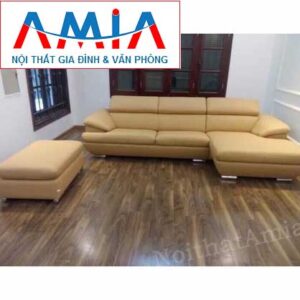 Hình ảnh cho bộ ghế sofa da góc chữ L được bài trí trong không gian phòng khách đẹp