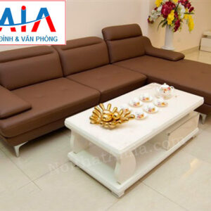 Hình ảnh cho mẫu sofa da góc chữ L 3 chỗ với thiết kế rút khuy đẹp hiện đại