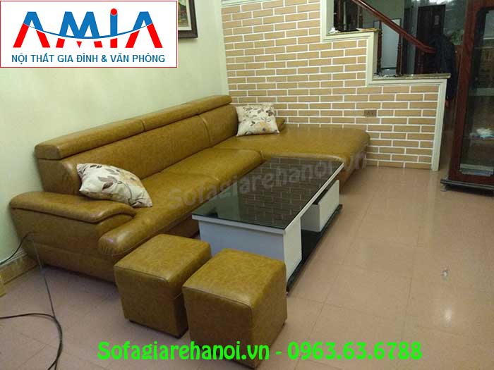 Hình ảnh mẫu sofa da góc chữ L với gam màu độc đáo và mới lạ