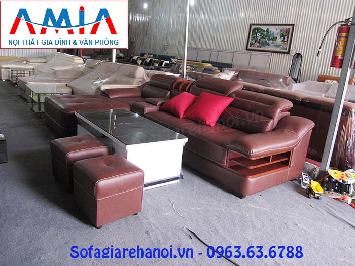 Hình ảnh ghế sofa da góc chữ L đẹp đang được bán và trưng bày tại showroom