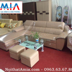 Hình ảnh cho bộ ghế sofa da phòng khách màu be kết hợp viền đen đẹp mê ly