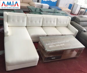 Hình ảnh Sofa da phòng khách đẹp với gam màu trắng hiện đại