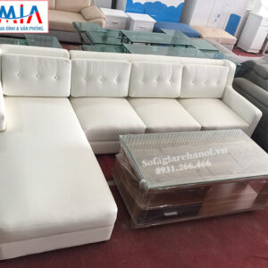 Hình ảnh Sofa da phòng khách đẹp với gam màu trắng hiện đại