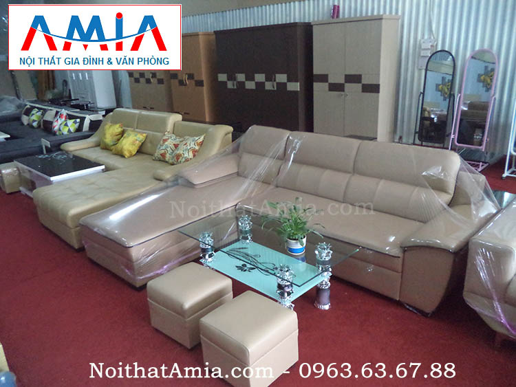 Hình ảnh cho bộ ghế sofa phòng khách nhỏ với chất liệu da hiện đại