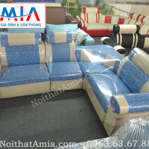 Hình ảnh sofa da phòng khách màu xanh pha nỉ rất đẹp và sang