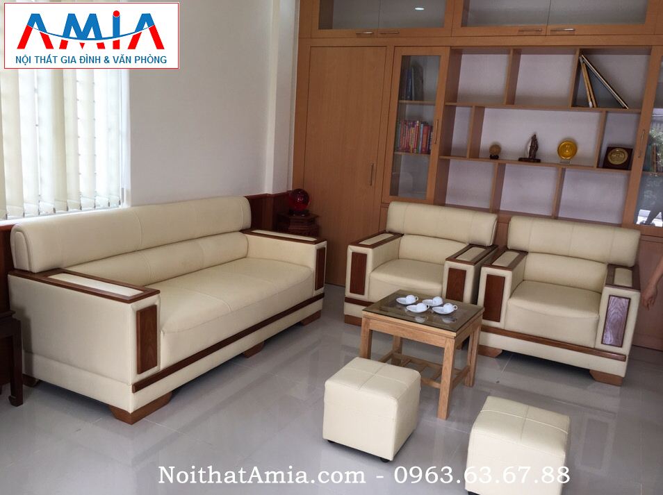 Hình ảnh cho mẫu sofa da phòng làm việc khung gỗ Sồi AmiA SFD085